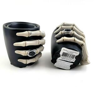 Yankee Candle Halloween Set of 2 Black Votive Holder Raven Night Hand With Rings